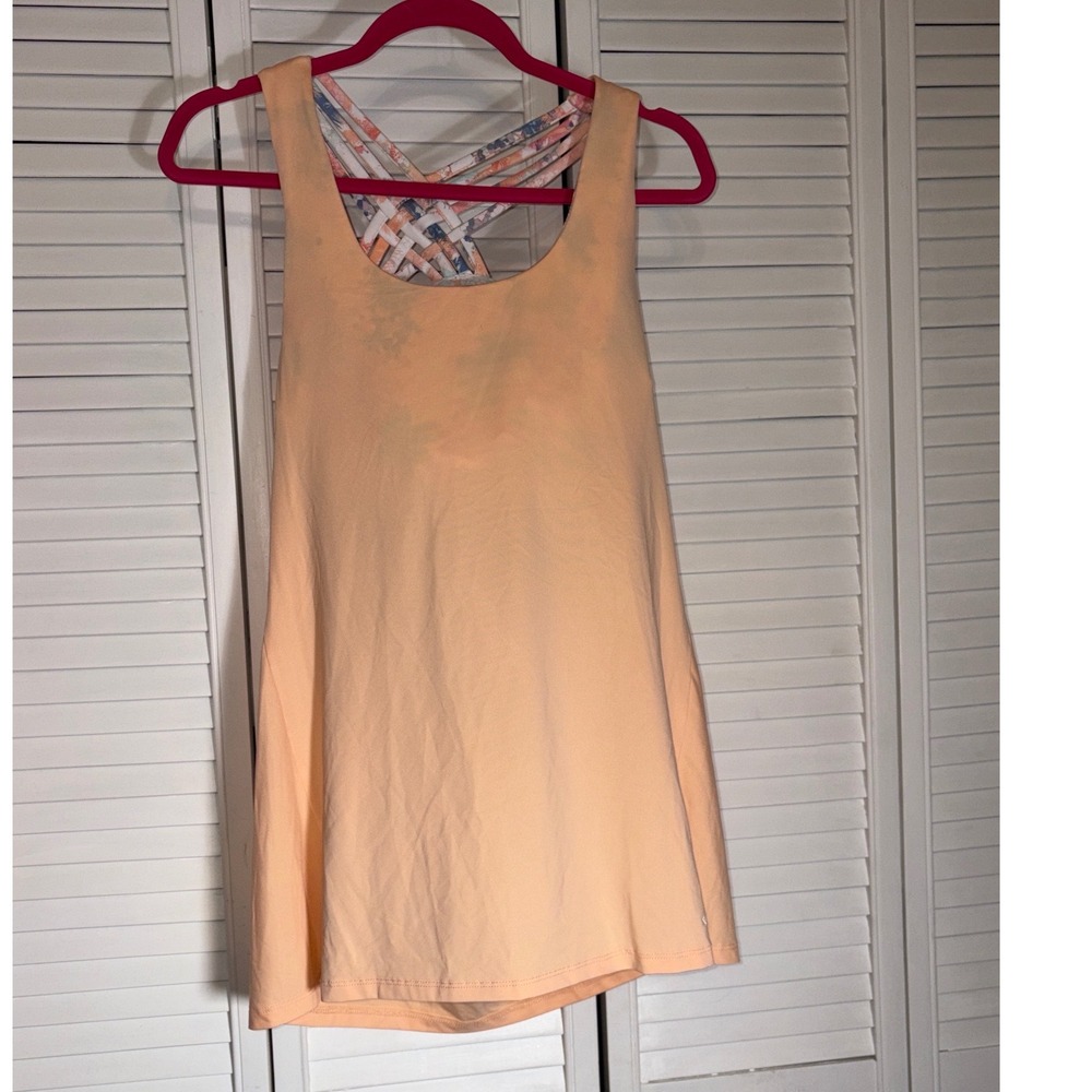 Zelos Peach Activewear Tank Top with Built-in Floral Strappy Sports Bra Size M